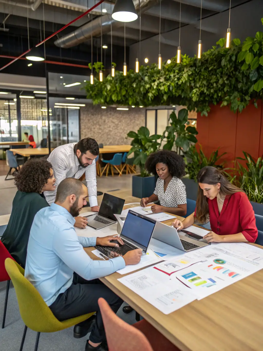 A diverse group of people working collaboratively in a modern Australian office, showcasing the multicultural work environment.