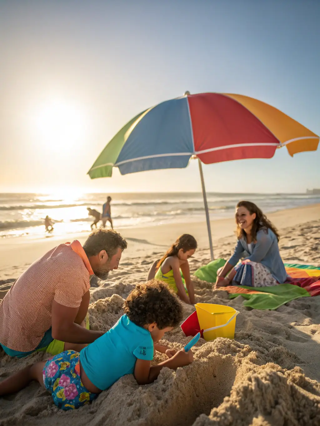A family enjoying a day at the beach in Sydney, Australia, emphasizing the lifestyle benefits.